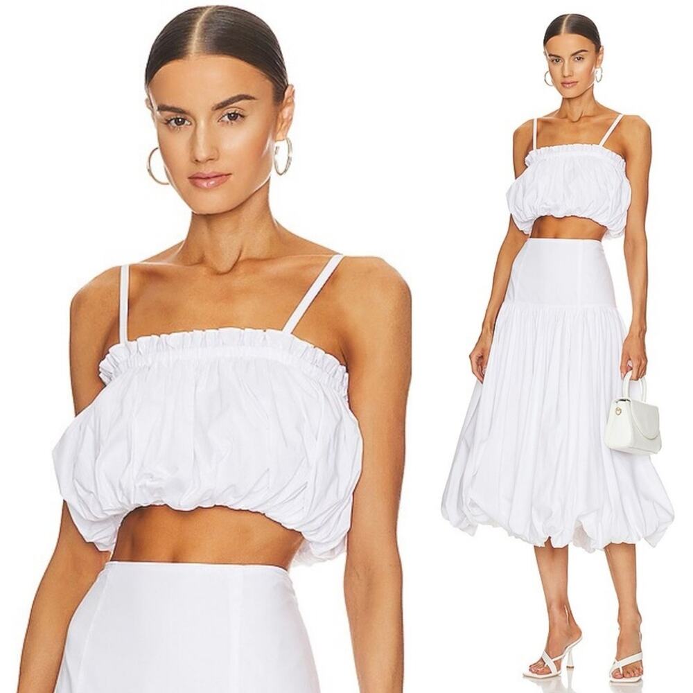 NEW Cinq a Sept Ivee Top in White Blouson Crop Top Blouse Size XL $225